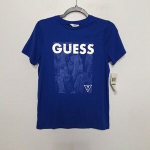 Guess NEW Kids Blue Logo Sporty Streetwear Pullover Short Sleeve T-Shirt Size L